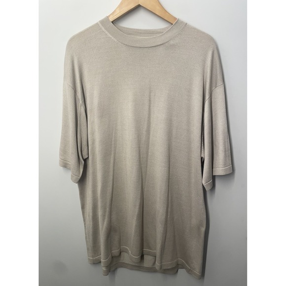 Pronto Uomo Other - Pronto Uomo 100% Silk Beige Shirt Short Sleeve Unisex Size XL Minimalist Vintage